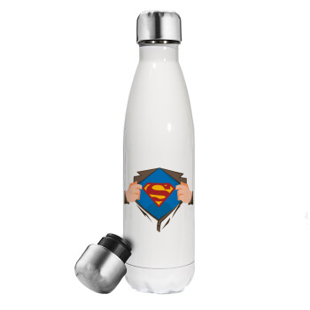 Superman hands, Metal mug thermos White (Stainless steel), double wall, 500ml