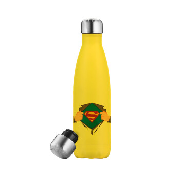 Superman hands, Yellow Stainless Steel Metallic Thermos, double-walled, 500ml