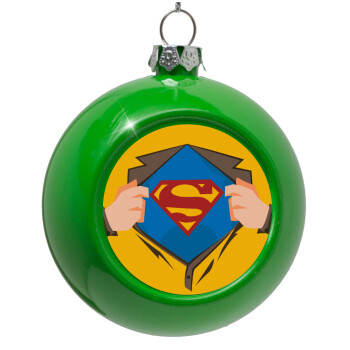 Superman hands, Green Christmas tree ornament bauble 8cm