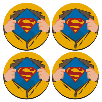 Superman hands, SET of 4 round wooden coasters (9cm)