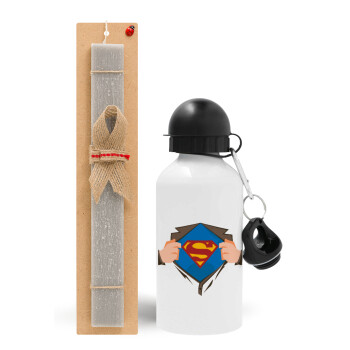 Superman hands, Easter Set, metallic aluminum water bottle (500ml) & aromatic flat Easter candle (30cm) (GRAY)