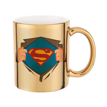 Superman hands, Mug ceramic, gold mirror, 330ml