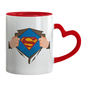 Superman hands, Mug heart red handle, ceramic, 330ml