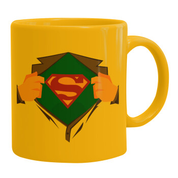 Superman hands, Ceramic coffee mug yellow, 330ml