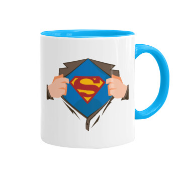 Superman hands, Mug colored light blue, ceramic, 330ml