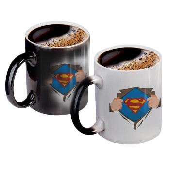 Superman hands, Color changing magic Mug, ceramic, 330ml when adding hot liquid inside, the black colour desappears (1 pcs)