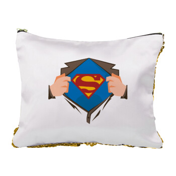 Superman hands, Sequin Gold Pouch Cosmetic Bag