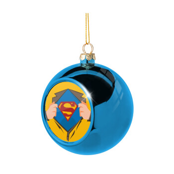 Superman hands, Blue Christmas tree ball ornament 8cm