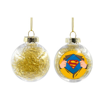 Superman hands, Transparent Christmas tree ball ornament with gold filling 8cm