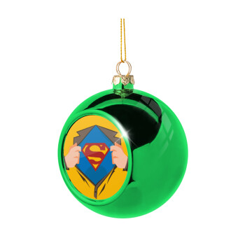 Superman hands, Green Christmas tree ornament ball 8cm