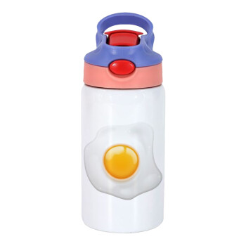 Τηγανητό αυγό, Παιδικό παγούρι θερμό, ανοξείδωτο, με καλαμάκι ασφαλείας, ροζ/μωβ (350ml)