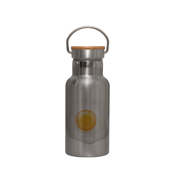 Fry egg, Stainless steel metallic thermos flask, silver with a bamboo lid, double-walled, 350ml.