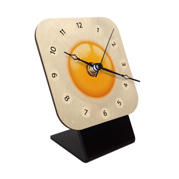 Fry egg, Quartz Table clock in natural wood (10cm)