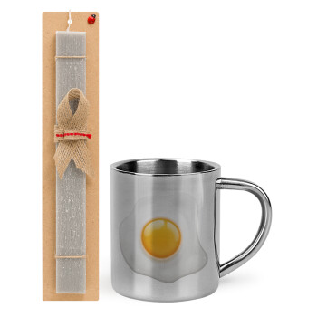 Fry egg, Easter Set, metallic thermal cup (300ml) & Easter aromatic flat candle (30cm) (GRAY)