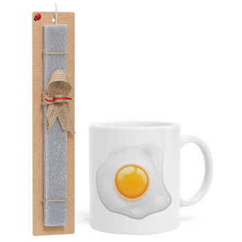 Fry egg, Easter Set, Ceramic Cup (330ml) & Easter aromatic flat candle (30cm) (GRAY)