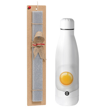 Fry egg, Easter Set, metallic Inox water bottle (700ml) & Easter scented flat candle (30cm) (GRAY)