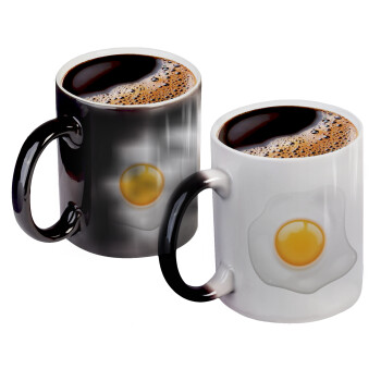 Fry egg, Color changing magic Mug, ceramic, 330ml when adding hot liquid inside, the black colour desappears (1 pcs)