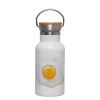 Metallic thermos (Stainless steel) White with wooden lid (bamboo), double-walled, 350ml