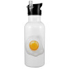 White water bottle with straw, stainless steel 600ml