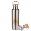 Stainless steel Silver with wooden lid (bamboo), double wall, 750ml