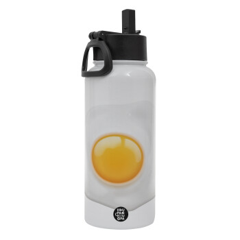 Fry egg, Metal mug thermo White with Straw and Spout Lid (Stainless steel), double wall, 950ml