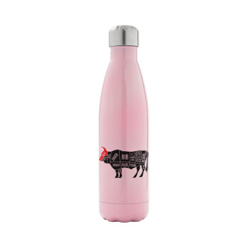 Diagrams for butcher shop, Metal mug thermos Pink Iridiscent (Stainless steel), double wall, 500ml