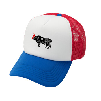 Diagrams for butcher shop, Adult Soft Trucker Hat with Red/Blue/White Mesh (POLYESTER, ADULT, UNISEX, ONE SIZE)