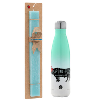 Diagrams for butcher shop, Easter Set, Metallic green/white thermos (Stainless steel), double-walled, 500ml & scented flat Easter candle (30cm) (TURQUOISE)