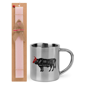 Diagrams for butcher shop, Easter Set, metallic thermal cup (300ml) & aromatic flat Easter candle (30cm) (PINK)