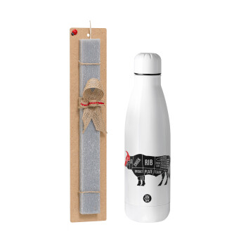 Diagrams for butcher shop, Easter Set, metallic stainless thermos bottle (500ml) & scented flat Easter candle (30cm) (GRAY)