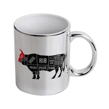 Diagrams for butcher shop, Mug ceramic, silver mirror, 330ml