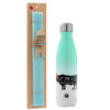 Easter Set, Metallic green/white thermos (Stainless steel), double-walled, 500ml & scented flat Easter candle (30cm) (TURQUOISE)