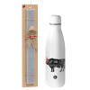 Easter Set, metallic stainless thermos bottle (500ml) & scented flat Easter candle (30cm) (GRAY)