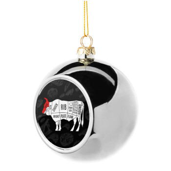 Diagrams for butcher shop, Silver 8cm Christmas tree ball ornament