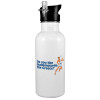 White water bottle with straw, stainless steel 600ml