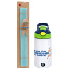 Easter Set, Children's thermal stainless steel bottle with safety straw, green/blue (350ml) & aromatic flat Easter candle (30cm) (TURQUOISE)