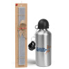 Easter Set, metallic silver aluminum water bottle (500ml) & aromatic flat Easter candle (30cm) (GRAY)