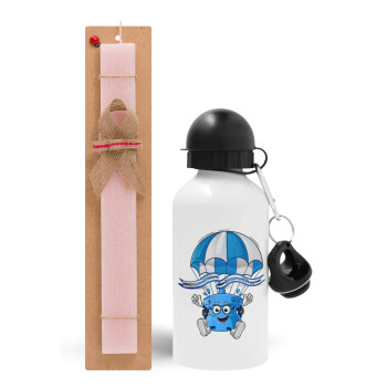 Ζήτω η Ελλάς, ζήτω το Έθνος!, Easter Set, metallic aluminum bottle (500ml) & aromatic flat Easter candle (30cm) (PINK)