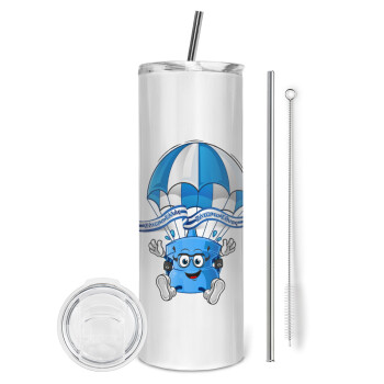 Ζήτω η Ελλάς, ζήτω το Έθνος!, Tumbler stainless steel 600ml, with metal straw & cleaning brush