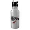 Water bottle Silver with straw, stainless steel 600ml