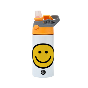 Smile classic, Children's hot water bottle, stainless steel, with safety straw, Orange/Grey (360ml) BPA-FREE