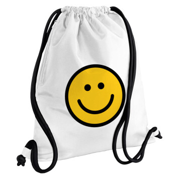 Smile classic, Backpack pouch GYMBAG white, with pocket (40x48cm) & thick cords