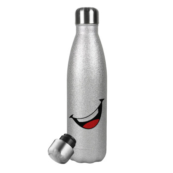 Φατσούλα γελάω!!!, Metallic Glitter Silver Thermos Flask (Stainless steel), double-walled, 500ml