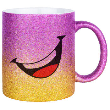 Φατσούλα γελάω!!!, Κούπα Χρυσή/Ροζ Glitter, κεραμική, 330ml