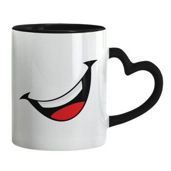 Φατσούλα γελάω!!!, Mug heart black handle, ceramic, 330ml