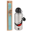 Easter Set, metallic silver aluminum water bottle (500ml) & scented flat Easter candle (30cm) (TURQUOISE)