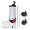 Travel Tumbler 2 Lids, with metal straw & cleaning brush (Stainless steel 304 Food grade, BPA free, 600ml)