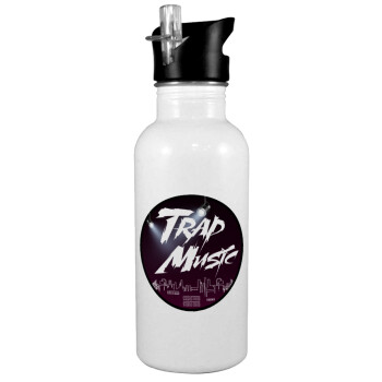 Trap music, White water bottle with straw, stainless steel 600ml