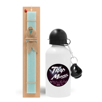 Trap music, Easter Set, metallic aluminum water bottle (500ml) & scented flat candle (30cm) (TURQUOISE)