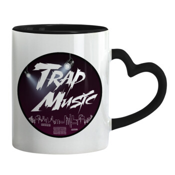 Trap music, Mug heart black handle, ceramic, 330ml